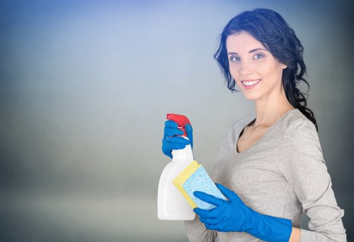 Cleaner using professional equipment during a scheduled service